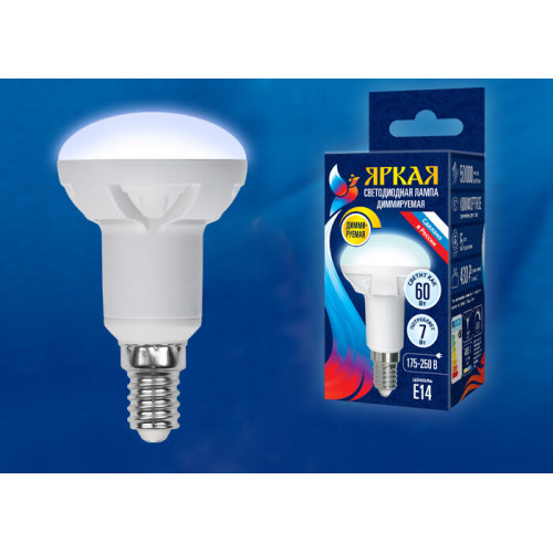 Лампа светодиодная LED-R50 7W/4000K/E14/FR/DIM PLP01WH LED, димм.. 