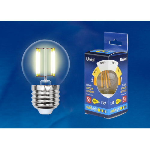 Лампа светодиодная LED-G45-5W/WW/E27/CL/MB GLM10TR LED. «шар», прозр Серия Multibright. 3000K 100-50-10 . | UL-00002370 | Uniel