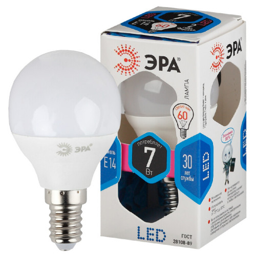 Лампа светодиодная LED 7Вт E14 220В 4000К smd P45 шар | Б0020551 | ЭРА