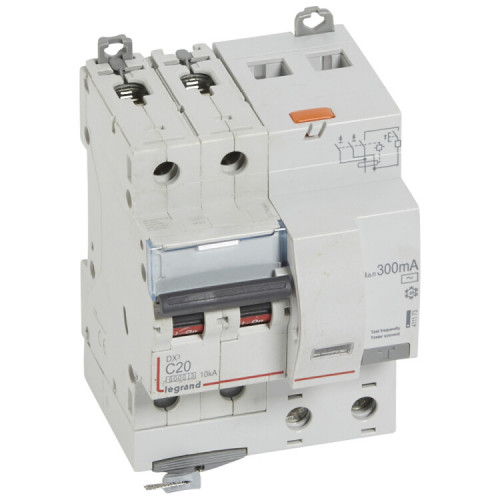 Выключатель автоматический дифференциального тока DX3 6000 2п 20А С 300мА тип AС (4 мод) | 411173 | Legrand