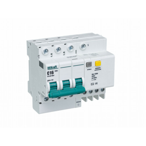 Выключатель автоматический дифференциального тока со встроенной защитой от сверхтоков ДИФ-101 3P+N 16А 30мА AC С | 15184DEK | DEKraft