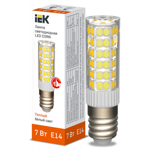 Лампа светодиодная CORN капсула 7Вт 230В 3000К керамика E14 IEK | LLE-CORN-7-230-30-E14 | IEK