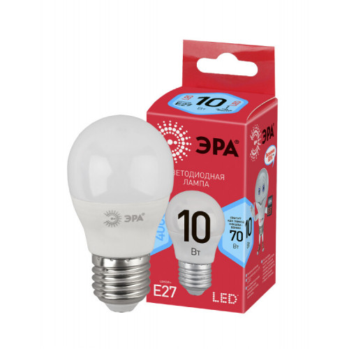 Лампа светодиодная RED LINE ECO LED P45-10W-840-E27 диод, шар, 10Вт, нейтр, E27 | Б0032971 | ЭРА