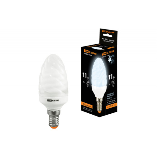 Лампа энергосберегающая КЛЛ 11Вт E14 840 cвеча витая СT (mini) | SQ0323-0139 | TDM