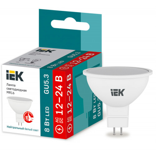 Лампа светодиодная LED MR16 софит 8Вт 12-24В 4000К GU5,3 | LLE-MR16-08-12-24-40-GU5 | IEK