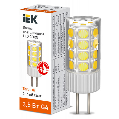 Лампа светодиодная CORN капсула 3,5Вт 230В 3000К керамика G4 | LLE-CORN-4-230-30-G4 | IEK