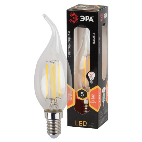 Лампа светодиодная F-LED BXS-5W-827-E14 (филамент, свеча на ветру, 5Вт, тепл, E14) | Б0043436 | ЭРА