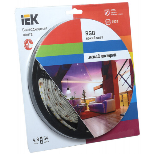 Лента светодиодная LSR-3528RGB54-eco 4,8Вт 12В RGB IP65 5м | LSR1-3-054-65-1-05 | IEK
