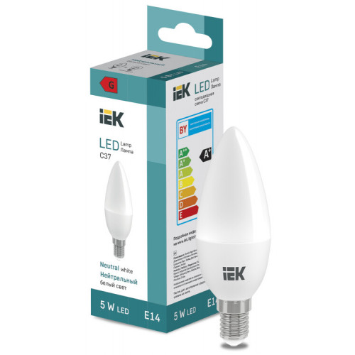 Лампа светодиодная Candle C37 400lm 4000K E14 | LL-I-C37-5-230-40-E14 | IEK