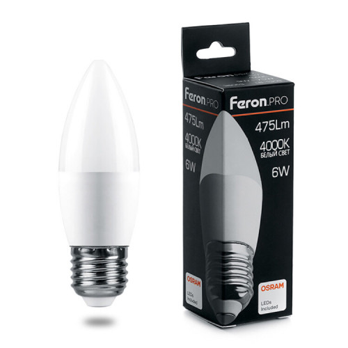 Лампа светодиодная .PRO LB-1306 Свеча E27 6W 4000K OSRAM LED | 38051 | Feron