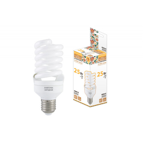 Лампа энергосберегающая КЛЛ 25Вт Е27 840 cпираль НЛ-FSТ2 54х126мм Народная | SQ0347-0063 | TDM