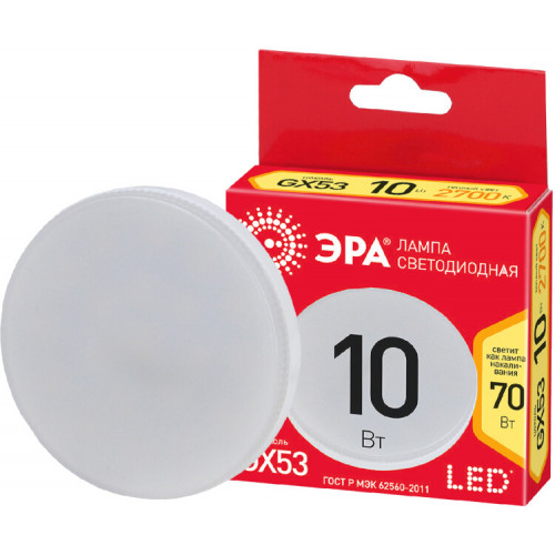 Лампа светодиодная RED LINE ECO LED GX-10W-827-GX53 GX53 10Вт таблетка теплый белый свет | Б0036543 | ЭРА