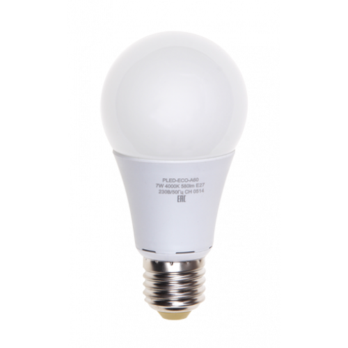 Лампа светодиодная LED 7Вт Е27 220В 3000К PLED- ECO- A60 груша | 1033178 | Jazzway