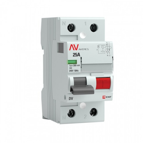 Выключатель дифференциальный (УЗО) DV 2п 25А 300мА тип AC AVERES | rccb-2-25-300-ac-av | EKF