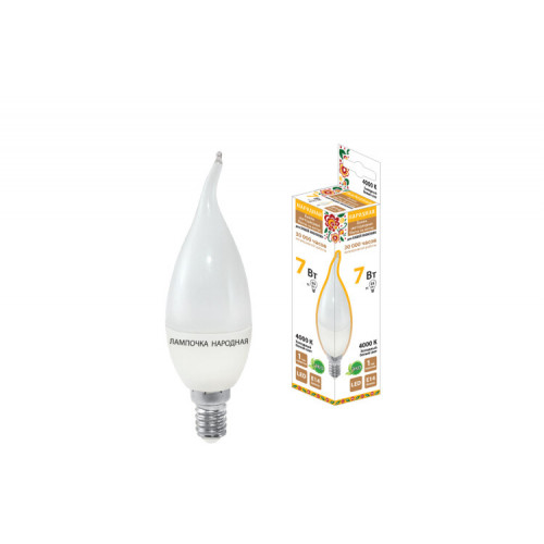 Лампа светодиодная WFС37-7 Вт-230 В -4000 К–E14 (свеча на ветру) Народная | SQ0340-0190 | TDM