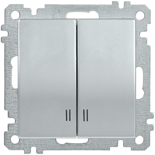 BOLERO серебрянный ВС10-2-1-Б Выключатель 2-клавишный с индикацией 10А ВС10-2-1-Б | EVB21-K23-10 | IEK