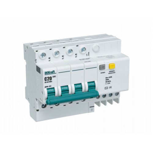 Выключатель автоматический дифференциального тока ДИФ-101 4п 20А C 30мА тип AC (7 мод) | 15021DEK | DEKraft