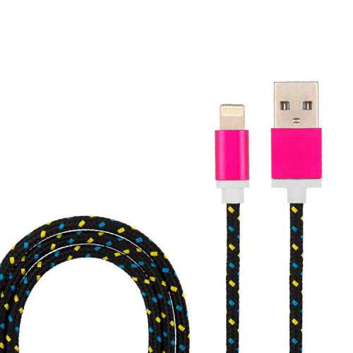 USB кабель для iPhone 5/6/7 моделей, шнур в тканевой оплетке черный | 18-4245 | REXANT