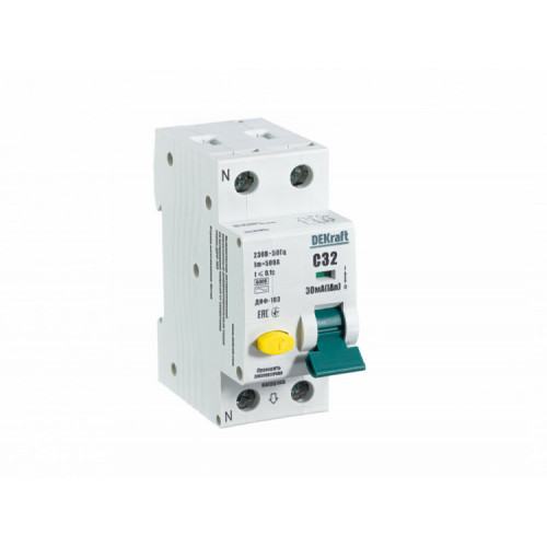 Автоматический выключатель дифференциального тока АВДТ 1Р+N 32А 30мА тип AC х-ка С ДИФ-103 6кА | 16207DEK | DEKraft