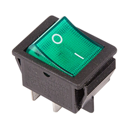 Выключатель клавишный 250V 16А (4с) ON-OFF зеленый с подсветкой | 36-2332 | REXANT