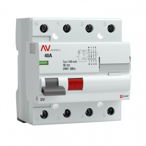 Выключатель дифференциальный (УЗО) DV (селективный) 4п 40А 100мА тип AC AVERES | rccb-4-40-100-s-av | EKF