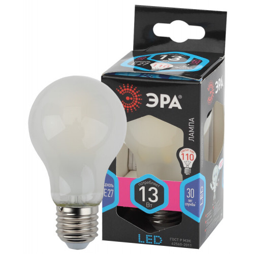 Лампа светодиодная F-LED A60-13W-840-E27 frost (филамент, груша мат., 13Вт, нейтр, Е27) | Б0044092 | ЭРА