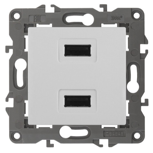 14-4110-01 Электроустановка ЭРА Устройство зарядное USB, 230В/5В-2100мА, IP20, Эра Elegance, белый | Б0034358 | ЭРА