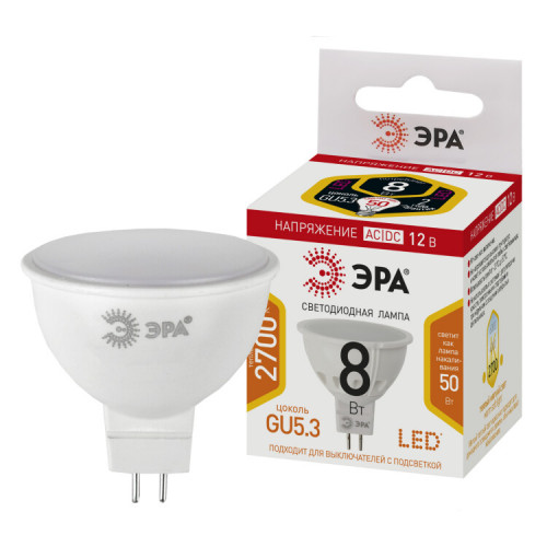 Лампа светодиодная STD LED MR16-8W-12V-827-GU5.3 GU5.3 8Вт софит теплый белый свет | Б0049093 | ЭРА