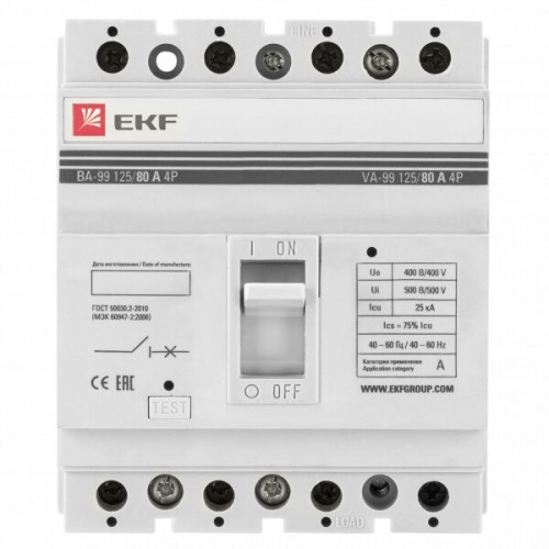 Автоматический выключатель ВА-99 125/80А 4P 25кА EKF | mccb99-125-80-4P | EKF