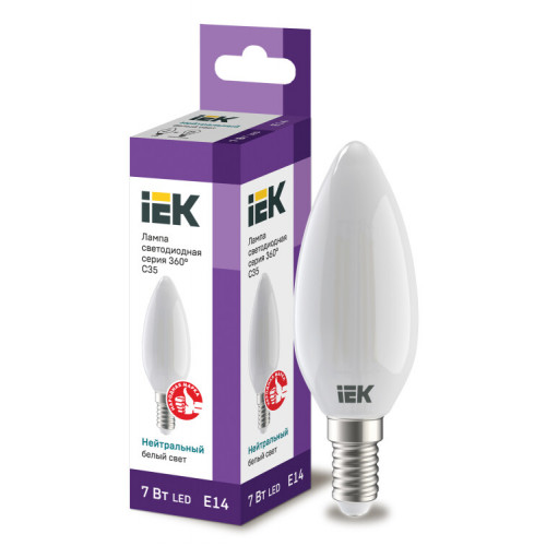 Лампа светодиодная C35 свеча матовая 7Вт 230В 4000К E14 серия 360° | LLF-C35-7-230-40-E14-FR | IEK