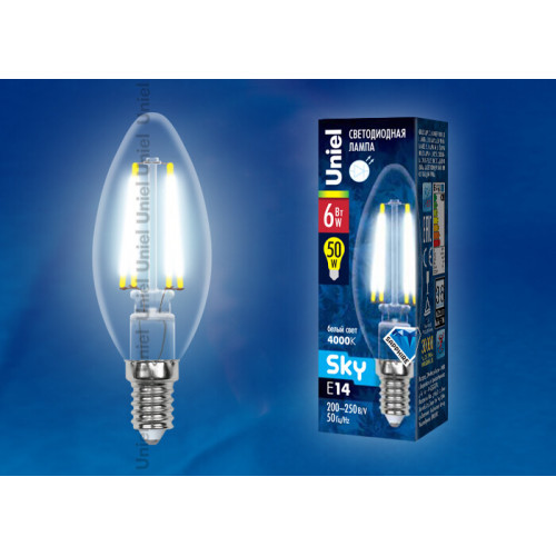 Лампа светодиодная LED-C35-6W/NW/E14/CL PLS02WH LED. 