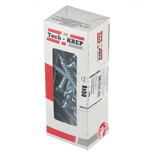 Болт DIN 571 сантехнический оцинк 8х50 (25 шт) - коробка с ок. Tech-Kr ( 0,441 кг) | 126554 | Tech-KREP