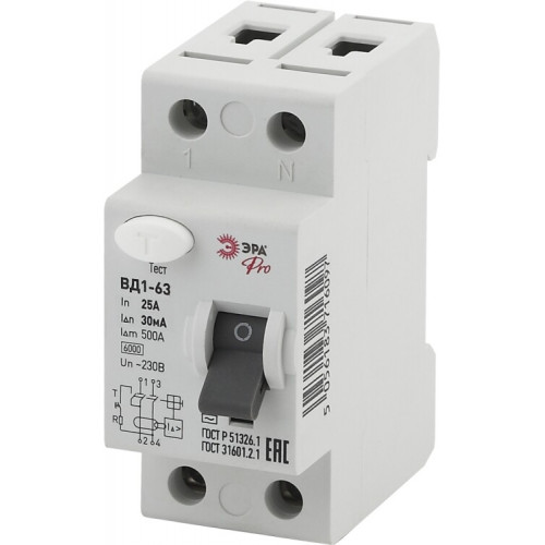 Выключатель дифференциальный (УЗО) (электромеханическое) NO-902-24 ВД1-63 1P+N 25А 30мА Pro | Б0031714 | ЭРА