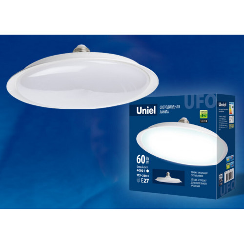 Лампа светодиодная LED-U270-60W/4000K/E27/FR PLU01WH LED мощная. «UFO», мат.. 4000К | UL-00004577 | Uniel