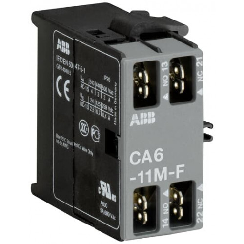 Блок контактный CA6-11N-F (1НО+1НЗ) боковой для мини-контакторов B6, B7, со штыревыми клеммами | GJL1201318R0004 | ABB