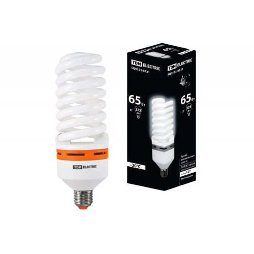Лампа энергосберегающая КЛЛ-FS-65 Вт-6500 К–Е27 (73х218 мм) | SQ0323-0131 | TDM