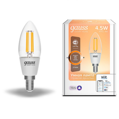 Лампа светодиодная филаментная Smart Home DIM E14 C35 4,5 Вт 1/10/40 | 1230112 | Gauss
