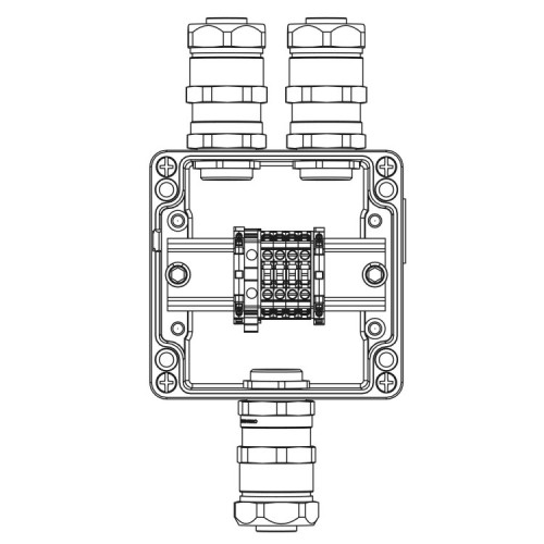 Коробка клеммная Ex из алюминия: 1Ex e IIC Т5 Gb / Ex tb IIIB T95°C DbIP66: Клеммы 4 кв.мм -5 шт.: А, С: ввод D10,5-18мм под небронир-ныйкабель в м