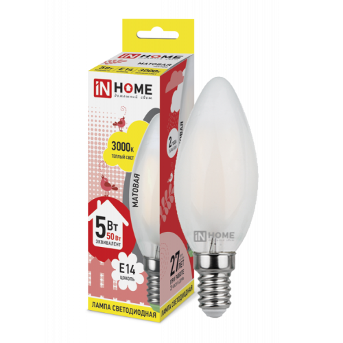 Лампа светодиодная LED-СВЕЧА-deco 5Вт 230В Е14 3000К 450Лм матов | 4690612006826 | IN HOME