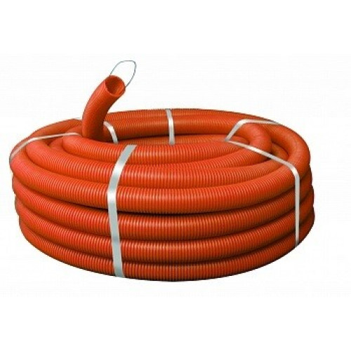 Труба ПНД гибкая гофр. д.20мм, тяжёлая с протяжкой, 100м, цвет оранжевый | tpnd-20-to | EKF