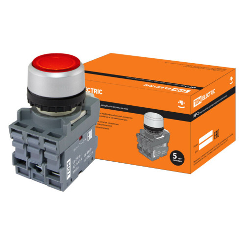 Кнопка с фиксацией MP2-21R(LED) в сборе d22мм/24В 1з+1р красная | SQ0747-0025 | TDM