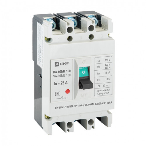 Автоматический выключатель ВА-99МL 100/20А 3P 18кА EKF Basic | mccb99-100-20mi | EKF