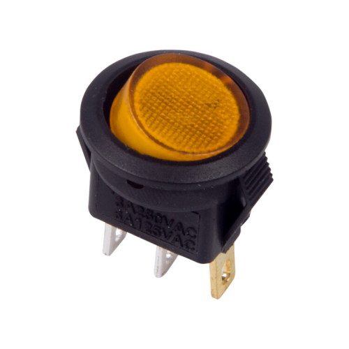 Выключатель клавишный круглый 250V 3А (3с) ON-OFF желтый с подсветкой Micro | 36-2532 | REXANT