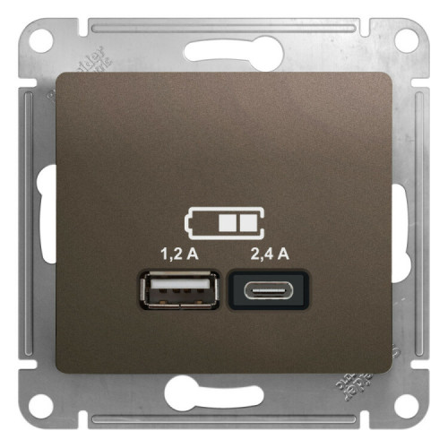 GLOSSA Шоколад USB РОЗЕТКА A+С, 5В/2,4А, 2х5В/1,2 А, механизм | GSL000839 | SE