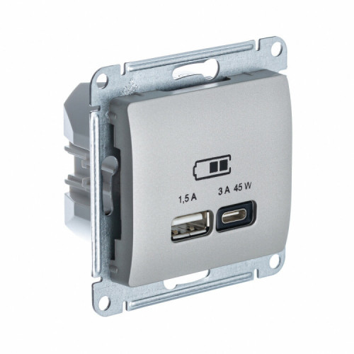 GLOSSA ПЛАТИНА USB РОЗЕТКА A + тип-C 45W высокоскор.заряд. QC PD | GSL001229 | SE