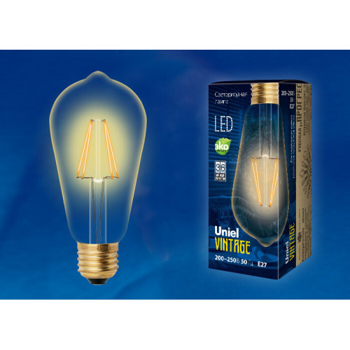 Лампа светодиодная LED-ST64-5W/GOLDEN/E27 GLV22GO LED Vintage. «конус», золотистая колба | UL-00002360 | Uniel