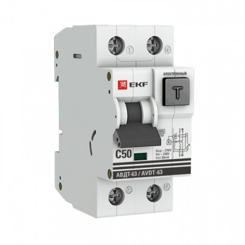 Выключатель автоматический дифференциального тока АВДТ-63 1п+N 50А C 30мА тип A PROxima (электронный) | DA63-50-30e | EKF