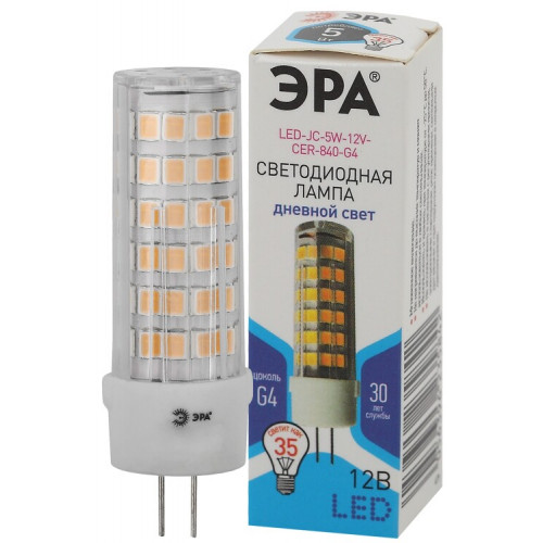 Лампа светодиодная LED JC-5W-12V-CER-840-G4 (диод, капсула, 5Вт, нейтр, G4) (20/500/21000) | Б0049088 | ЭРА