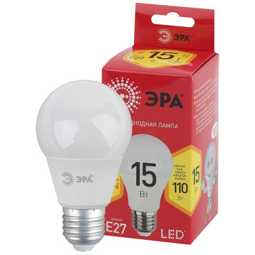 Лампа светодиодная ЭКО LED A60-15W-827-E27 R (диод, груша, 15Вт, тепл, E27) | Б0046355 | ЭРА