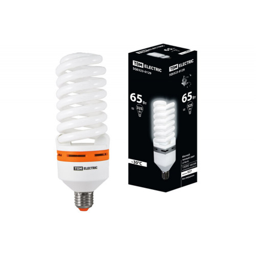 Лампа энергосберегающая КЛЛ-FS-65 Вт-2700 К–Е27 (73х218 мм) | SQ0323-0129 | TDM